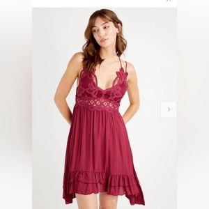 Burgundy Crochet Tiered Dress